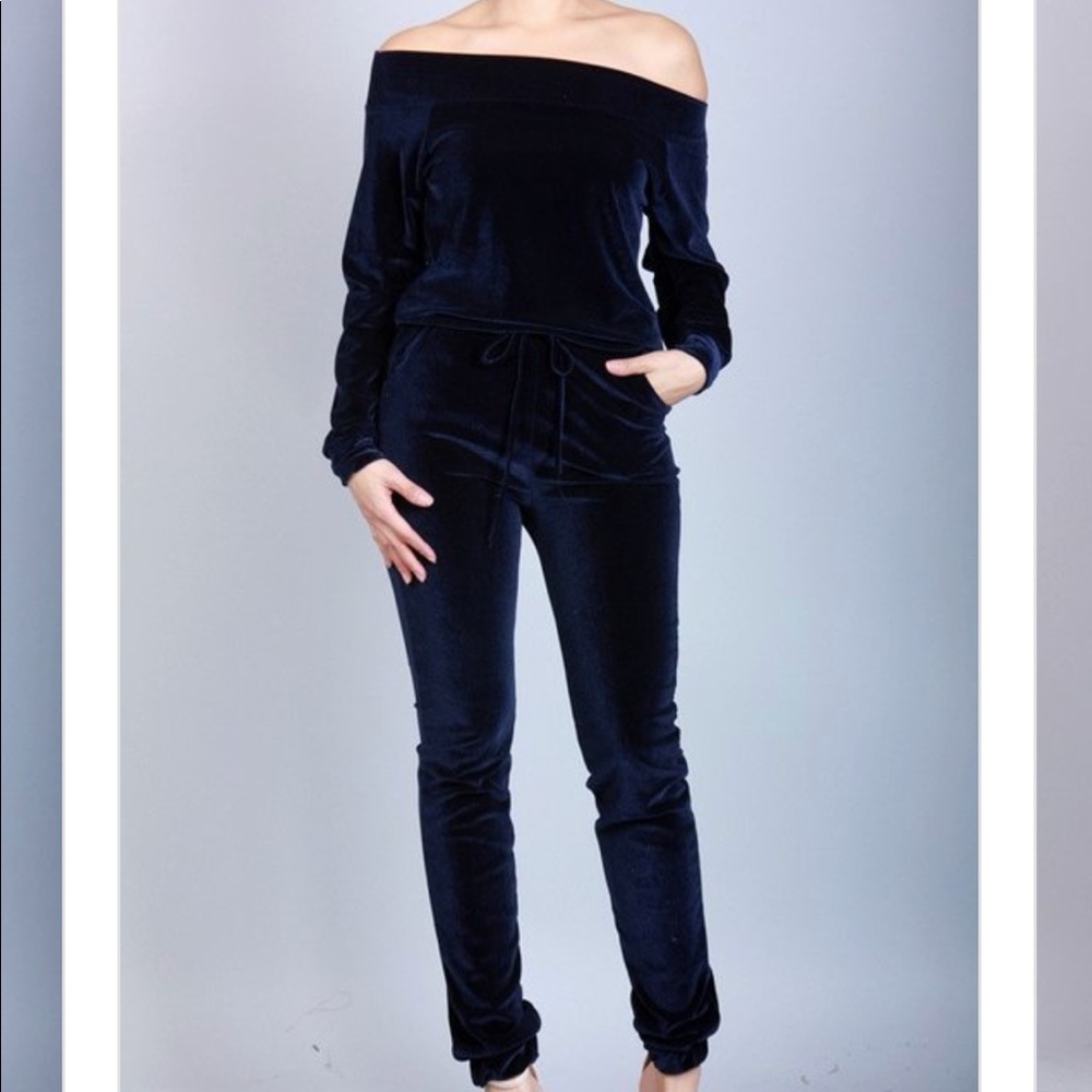 Velvet Off the Shoulder Jumpsuit
